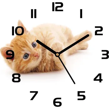 Hodiny Skleněné nástěnné hodiny čtverec Červená kočka