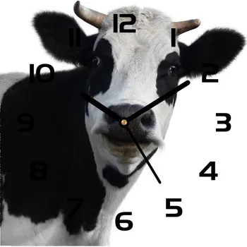 Hodiny Skleněné hodiny čtverec Strakatá kráva