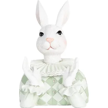 Bytová dekorace Dekorace busta bílý králík v zeleném obleku - 11*10*16 cm
