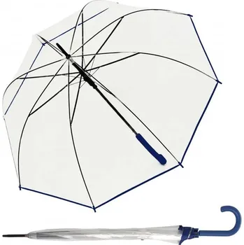 Deštník DERBY Hit Long Automatik Transparent - průhledný dámský vystřelovací holový deštník modrá 77354B02