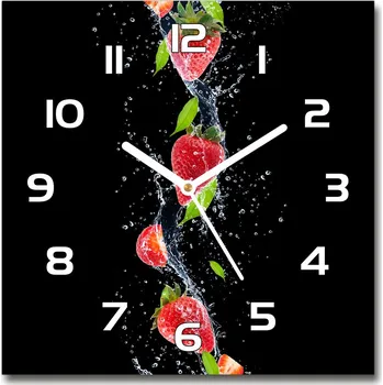 Hodiny Skleněné hodiny čtverec Jahody a voda