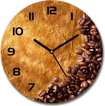 Hodiny Skleněné hodiny kulaté Zrnka kávy
