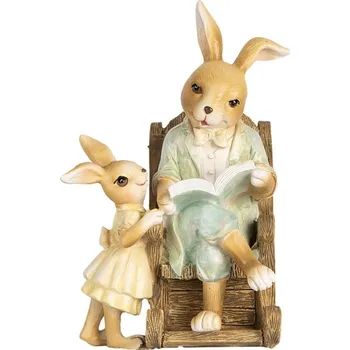 Bytová dekorace Dekorace králičí taťka v křesle s knihou a malou králičkou - 12*11*17 cm
