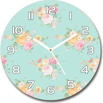 Hodiny Skleněné hodiny kulaté Květinový vzor
