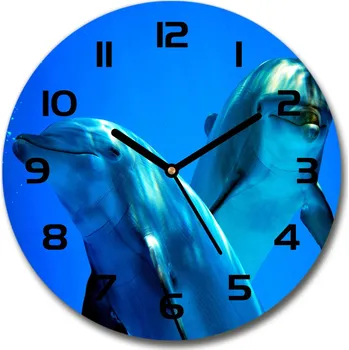 Hodiny Skleněné hodiny kulaté Dva delfíni