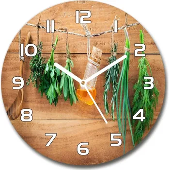 Hodiny Skleněné hodiny kulaté Bylinky na provázku