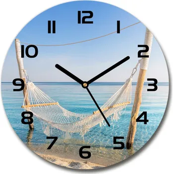 Hodiny Skleněné hodiny kulaté Houpací síť nad mořem