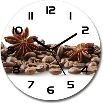 Hodiny Skleněné hodiny kulaté Zrnka kávy skořice