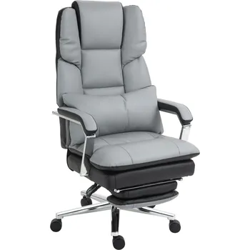 Kancelářská židle HOMCOM s houpací funkcí, nosnost 180 kg, ergonomická, 160° sklopný opěrák, koženka, 63Š x 71D x 123-129V cm, světle šedá| Aosom
