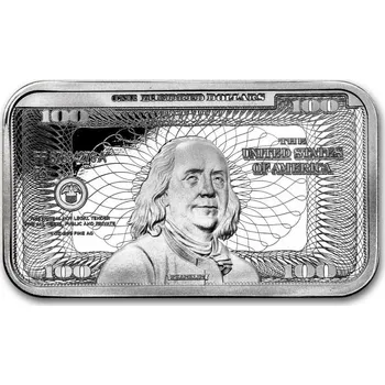 1 oz stříbrný slitek – design 100 dolarů Ben Franklin