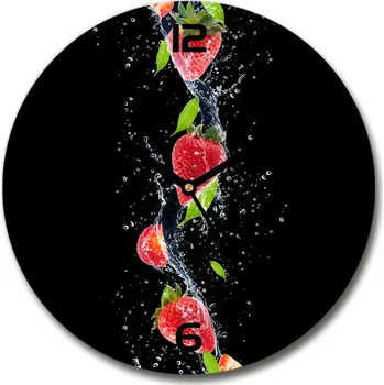 Hodiny Skleněné hodiny kulaté Jahody a voda