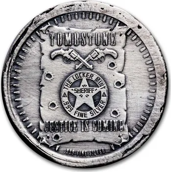 2 oz stříbrná ručně litá mince - náhrobek Tombstone