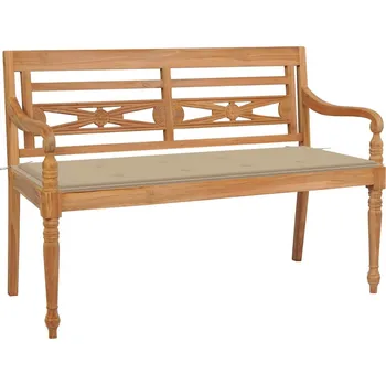 Zahradní lavice Lavice Batavia s béžovou poduškou 120 cm masivní teakové dřevo Béžová 3062157