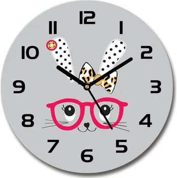 Hodiny Skleněné hodiny kulaté Králík v brýlích