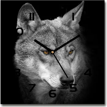Hodiny Skleněné nástěnné hodiny čtverec Vlk