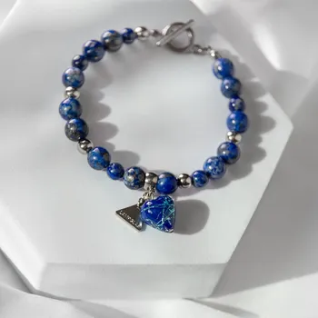 Náramek Lampglas Náramek Sapphire Diva s ryzím stříbrem v perle Lampglas a lapis lazuli