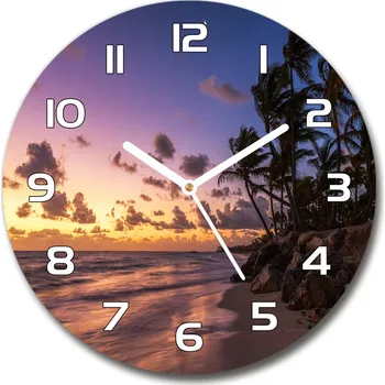 Hodiny Skleněné hodiny kulaté Západ slunce na pláži
