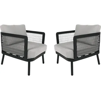 2x pohodlné venkovní křeslo odpočinkové na čtení a relaxaci, hliníkový rám + látkové polstry, šedé
