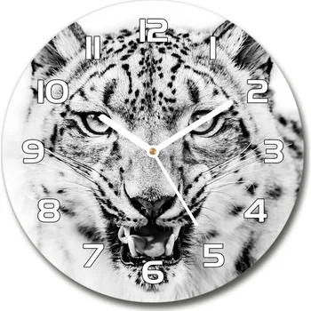 Hodiny Skleněné hodiny kulaté Sněžný panter
