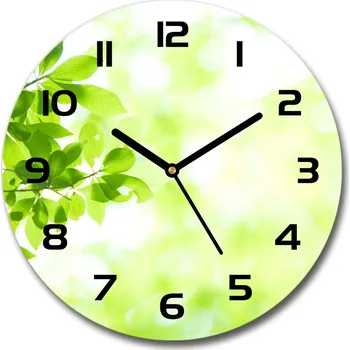Hodiny Skleněné nástěnné hodiny kulaté Listí