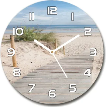 Hodiny Skleněné nástěnné hodiny kulaté Pláž