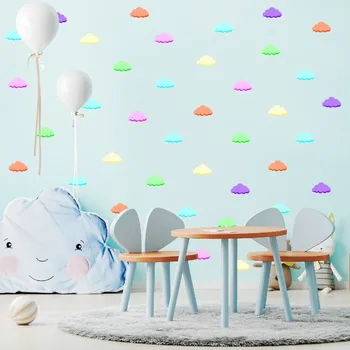 Samolepící dekorace Textilní nálepka na zeď "Obláčky" Tmavé neonové barvy