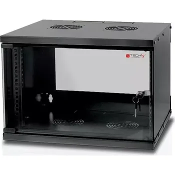 Rozvaděč Nástěnná rack skříň ECO 19" 6U, 450 mm, skleněné dveře, černá