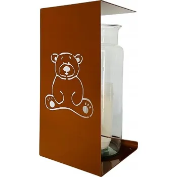 Svíčka HŘBITOVNÍ SVÍČKA PRO DÍTĚ KOVOVÝ NEREZOVÝ LAMPION HNĚDÝ MEDVÍDEK 28 cm VLOŽKA