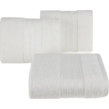 Ručník Bavlněný krémový ručník ROSITA s rýžovou strukturou a žakárovou bordurou s geometrickým vzorem Rozměr: 50 x 90 cm