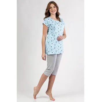 Dámské pyžamo Dámské pyžamo Betina tyrkysové s puntíky XXL