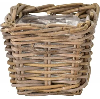 Ratanový koš Kubu s igelitovou výstelkou 18x18x14 cm, šedohnědý