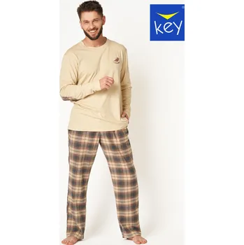 Pánské pyžamo Key pyžamo pánské MNS 403 - béžová, XL (Pánské bavlněné pyžamo Key)