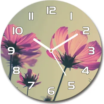 Hodiny Skleněné hodiny kulaté Růžové květiny