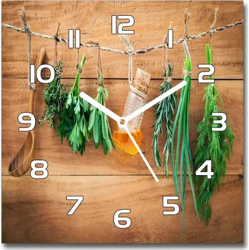 Hodiny Skleněné hodiny čtverec Bylinky na provázku