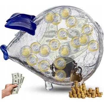 Pokladnička STŘEDNÍ SKLENĚNÉ PRASÁTKO POKLADNIČKA CRACKLE – KOVOVÝ ZÁMEK, ZÁMEČEK, KLÍČKY