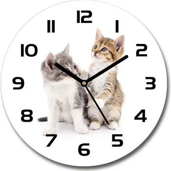 Hodiny Skleněné hodiny kulaté Dva malá koťátka