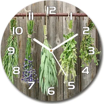 Hodiny Skleněné hodiny kulaté Bylinky na provázku
