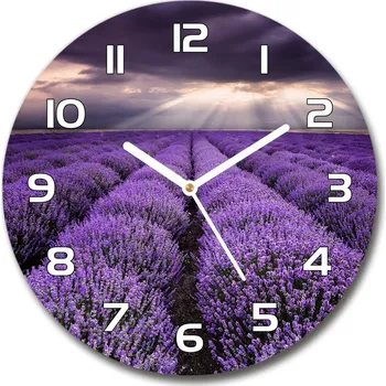 Hodiny Skleněné hodiny kulaté Pole levandule