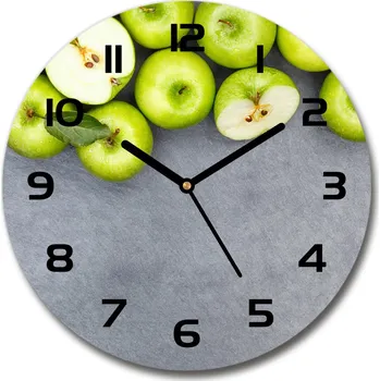 Hodiny Skleněné hodiny kulaté Zelená jablka