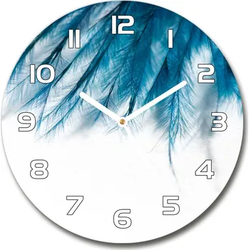 Hodiny Skleněné hodiny kulaté Modrá pírka