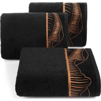 Ručník Černý ručník PEONIA1 s bordurou Rozměr: 70 x 140 cm