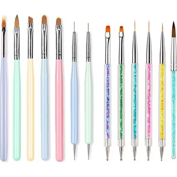 YGSHIWEI 13 ks štětců na zdobení nehtů, sada štětců na leštění nehtů s prodlužovacím nástavcem a