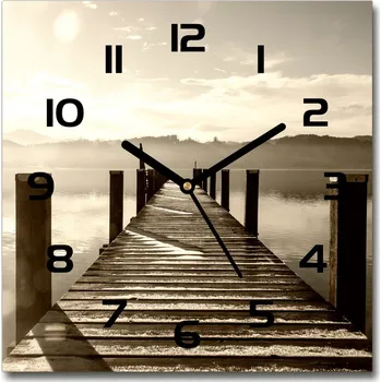 Hodiny Skleněné hodiny čtverec Dřevěné molo