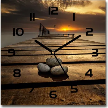 Hodiny Skleněné hodiny čtverec Dřevěné molo
