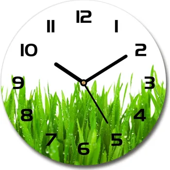 Hodiny Skleněné nástěnné hodiny kulaté Tráva