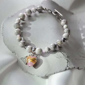 Náramek Lampglas Náramek Flawless Clash s 24karátovým zlatem v perle Lampglas, jaspisem a hematitem