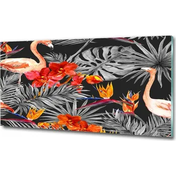 Obraz Foto-obraz na skle horizontální Plameňáci a květiny