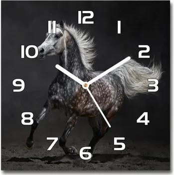Hodiny Skleněné hodiny čtverec Šedý arabský kůň