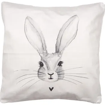 Béžový povlak na polštář s hlavou králíka a srdíčkem - 45*45cm