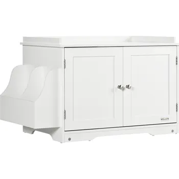 Pelíšek pro kočku Skříňka pro kočky PawHut s nastavitelnou přepážkou a magnetickými dvířky, bílá 86x48x52cm pro stylové bydlení koček | Aosom.de